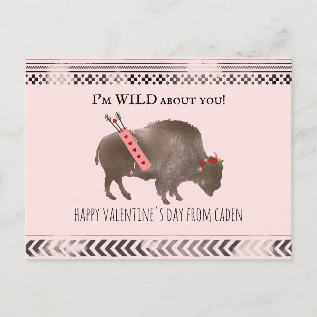 Carte Postale Wild About You Classroom Valentine Buffalo Cupid (Devant)