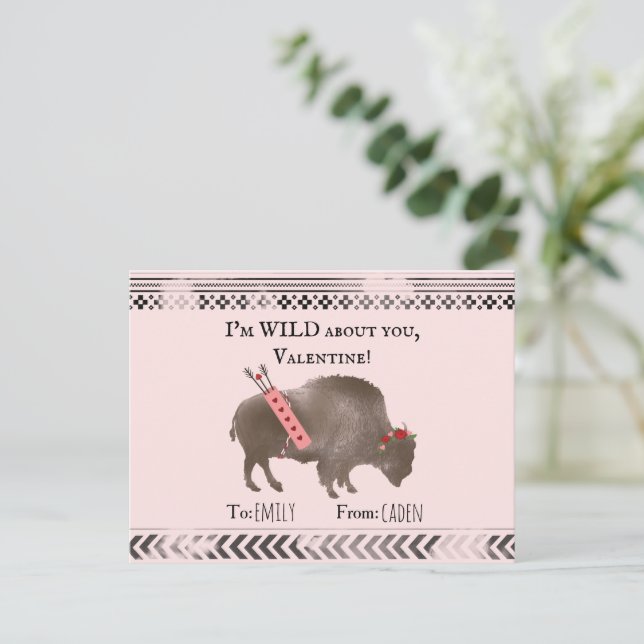 Carte Postale Wild About You Valentine Bison Buffalo Cupid (Debout devant)