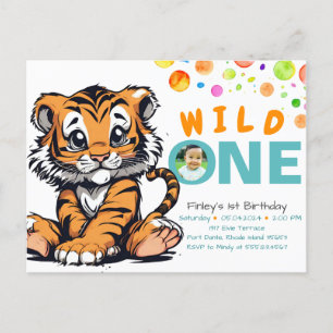 Carte Postale Wild ONE Baby's 1er anniversaire avec Tigre & Bull