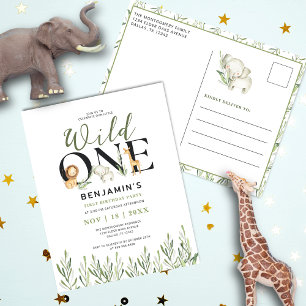 Carte Postale Wild One Safari Animal Boy 1er anniversaire Invita