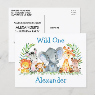 Carte Postale Wild One Safari Animaux 1er anniversaire Invitatio