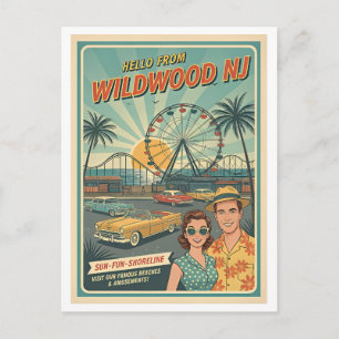 Carte Postale Wildwood NJ - Bonjour de Wildwood Rétro 1950