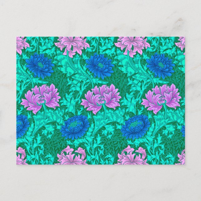 Carte Postale William Morris Chrysanthèmes, Aqua et Violet (Devant)