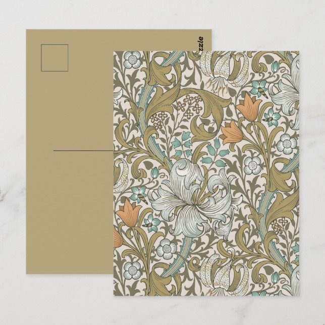 Carte Postale William Morris Golden Lily Blue Gold Classic (Devant / Derrière)