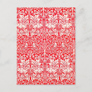 Carte Postale William Morris Motif de lapin frère en rouge