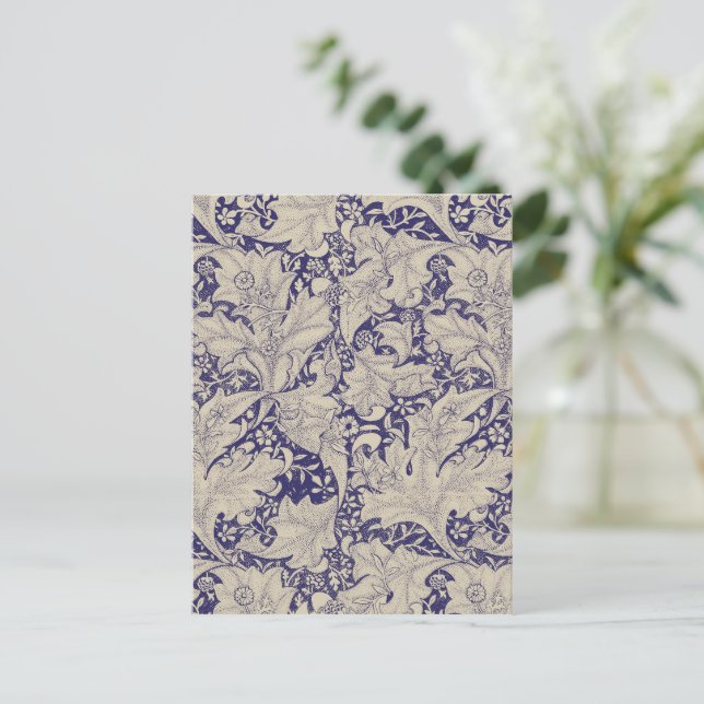 Carte Postale William Morris Motif Giroflée Bleu Antique (Debout devant)
