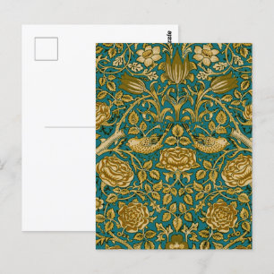 Carte Postale William Morris Tudor Rose Motif Bleu Golden