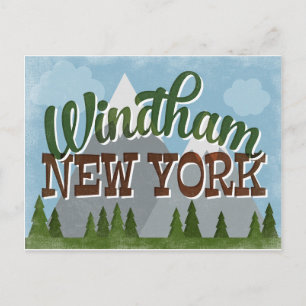 Carte Postale Windham New York Fun Retro Snowy Mounts