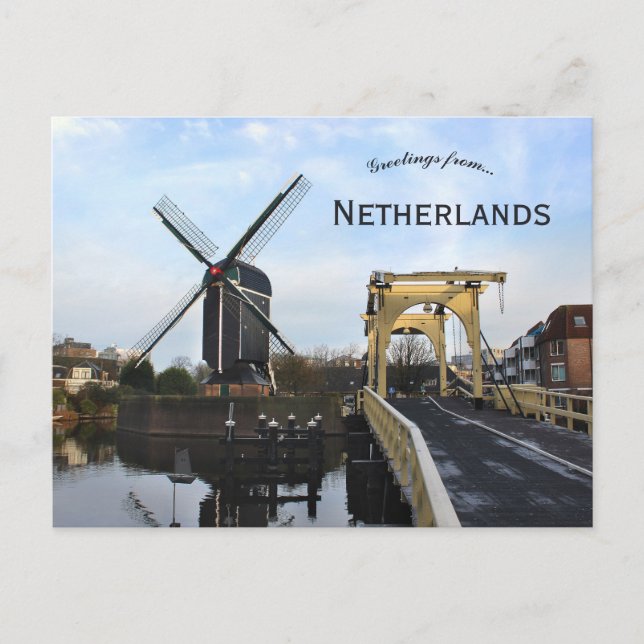 Carte Postale Windmill and Leiden Windmill Bridge Netherlands (Devant)