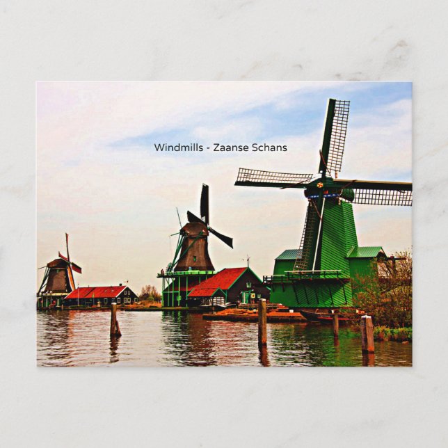 Carte Postale Windmills néerlandais, Zaanse Schans, Hollande (Devant)
