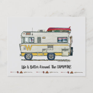 Carte Postale WINNEBAGO RV happy camper art Cute whimsical