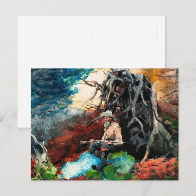 Carte Postale Winslow Homer peinture, feu de camp, Adirondacks, (Devant / Derrière)