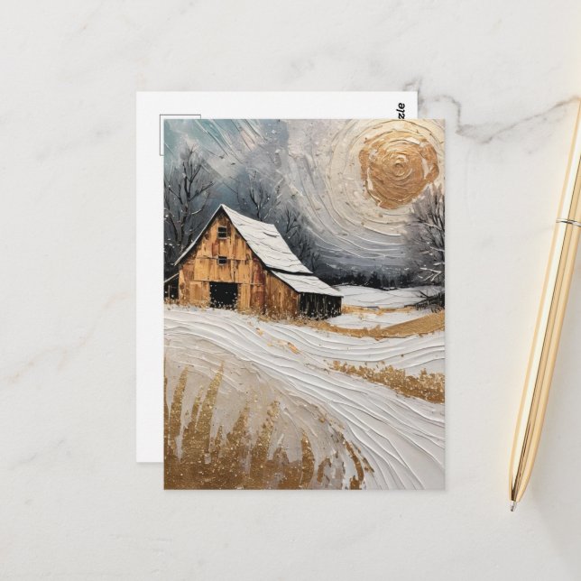 Carte Postale winter barn with golden details (Devant/Arrière en situation)