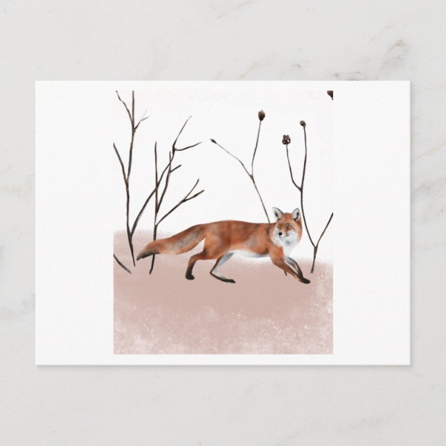 Carte Postale Winter fox in watercolor painting (Devant)