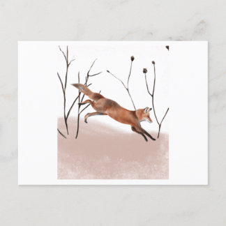 Carte Postale Winter fox jumping in a watercolor painting