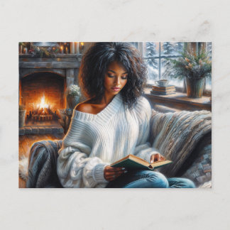 Carte Postale Winter Reading Black Woman Cozy Art