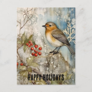 Carte Postale Winter Robin Joyeux Vacances