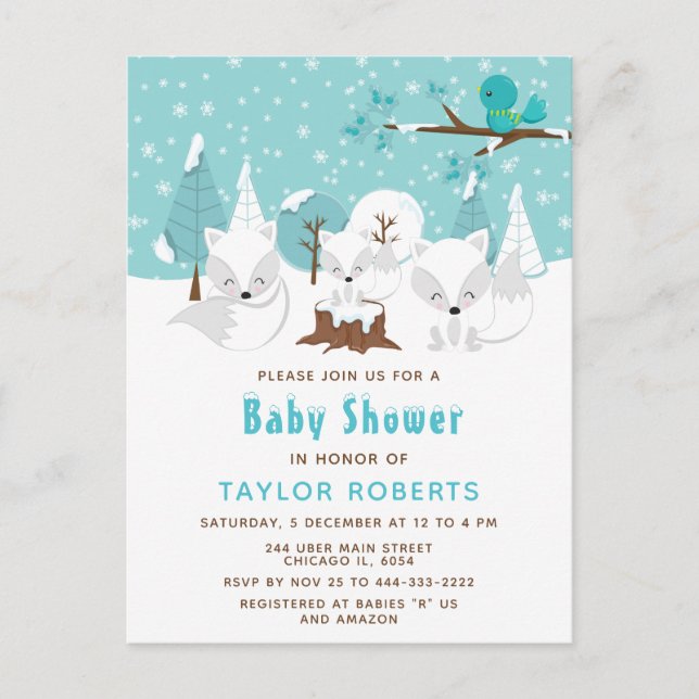 Carte Postale Winter Wonderland Arctic Fox Baby shower (Devant)