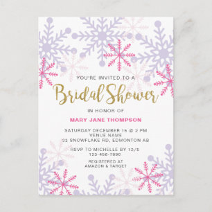 Carte Postale Winter Wonderland Fête des mariées Pink Snowflake