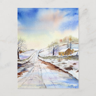 Carte Postale Wintery Lane Watercolor