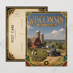 Carte Postale Wisconsin Art Déco vintage de l'âge d'or