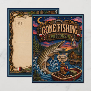 Carte Postale Wisconsin parti à la pêche Muskie