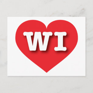 Carte Postale Wisconsin Red Heart - J'aime WI