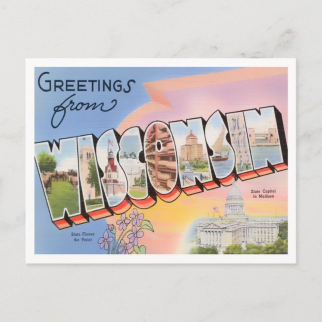 Carte postale Wisconsin Vintage Big Letters (Devant)