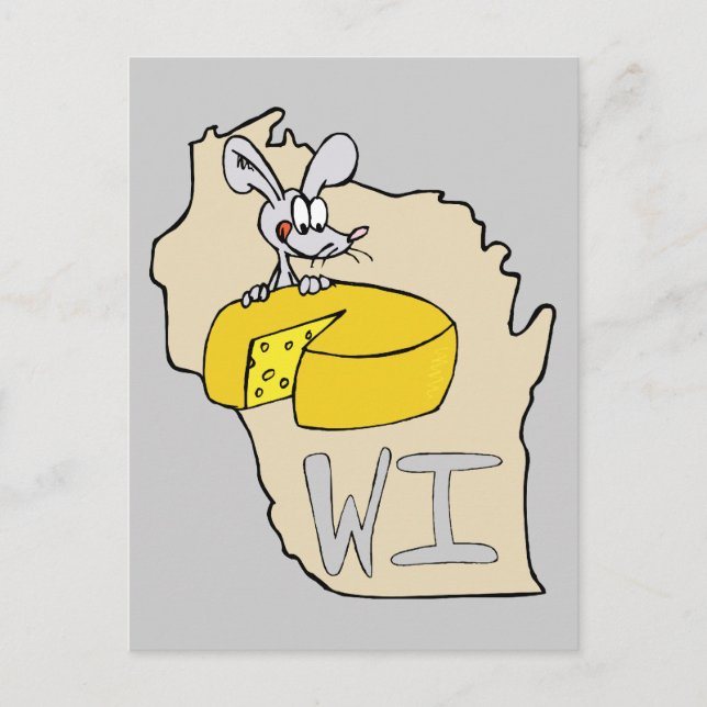 Carte Postale Wisconsin WI Map & Cheese Mouse Cartoon Art (Devant)
