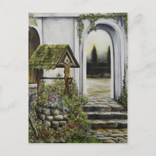Carte Postale Wishing well garden ~Peinture à l'huile