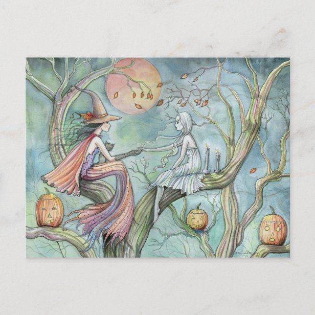 Carte postale Witch and Ghost Halloween (Devant)