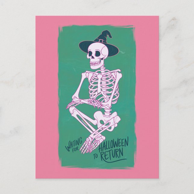 Carte Postale Witch Skeleton attend le retour d'Halloween (Devant)