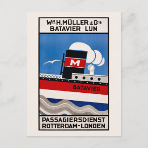 Carte Postale Wm. H. Muller Batavier Lijn Poster vintage 1929
