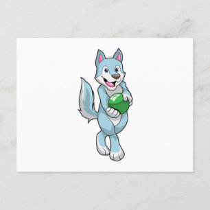Carte Postale Wolf à Bowling avec Bowling balle