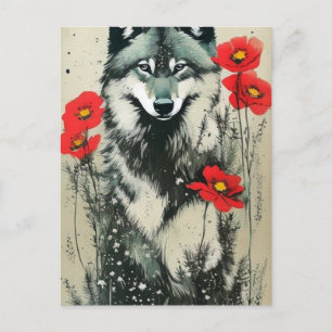 Carte Postale Wolf et Poppies