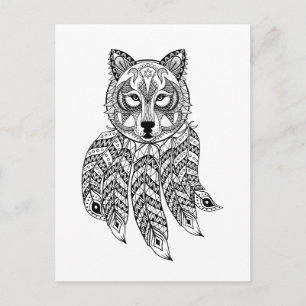 Carte Postale Wolf Inspiré Avec Dreamcatcher