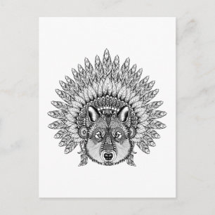 Carte Postale Wolf Inspiré Dans Le Bonnet De Guerre En Plumes