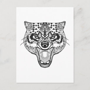 Carte Postale Wolf inspiré par Zentangle