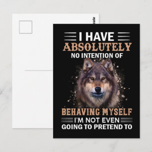 Carte Postale Wolf Je N'Ai Absolument Aucune Intention Sarcastiq