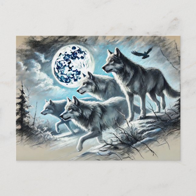 Carte Postale Wolf Pack Running (Devant)