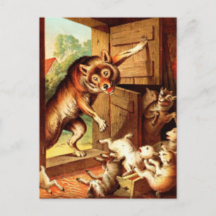 Carte Postale Wolf & Sept Jeunes Enfants ~ Peinture d'art de con