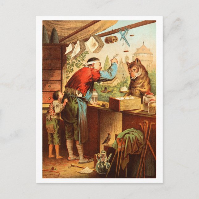 Carte Postale Wolf & Seven Young Kid Goats Fairy Tale (Devant)