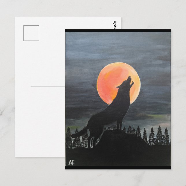 Carte Postale Wolf Silhouette Peinture par Alfred Fox Collectabl (Devant / Derrière)