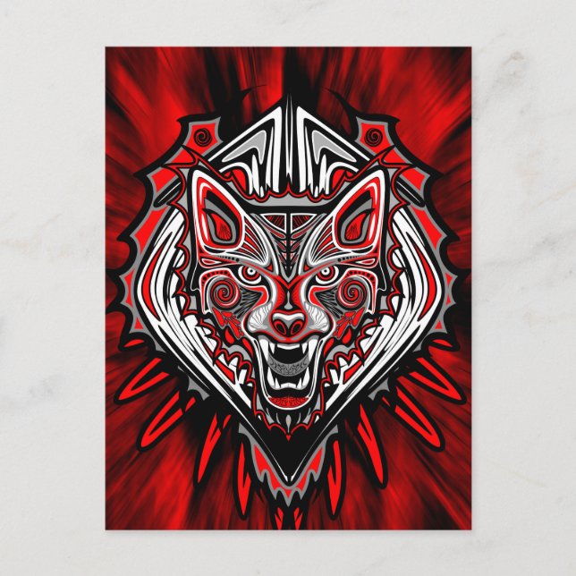 Carte postale Wolf Tattoo Style Haida Art (Devant)