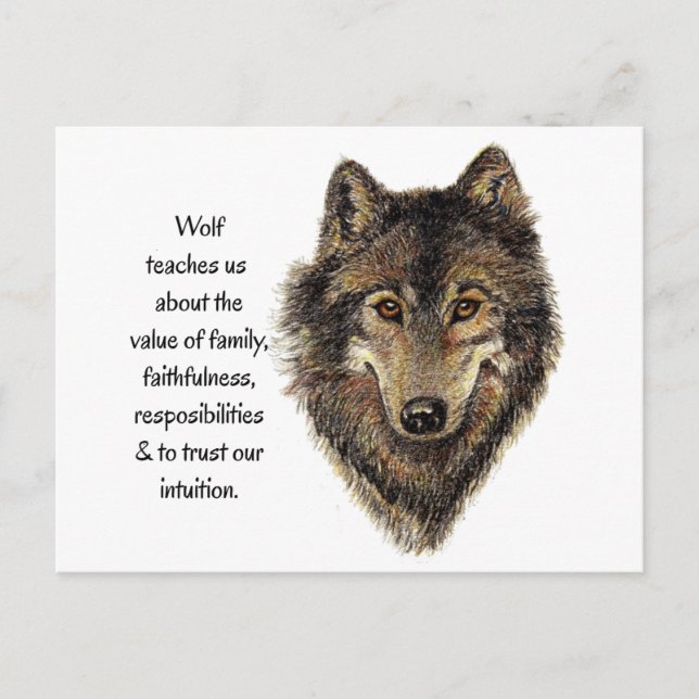 Carte Postale Wolf Totem Animal Guide Aquarelle Nature Art (Devant)