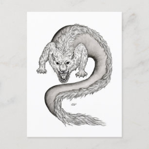 Carte Postale Wolfdragon design noir et blanc