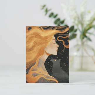 Carte Postale Woman and a Cat