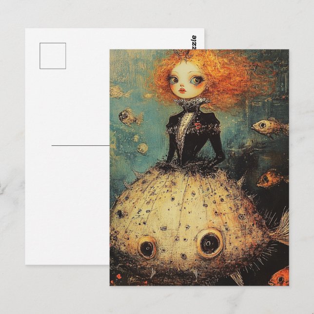 Carte Postale Woman in a Puffer Fish Dress Fashion (Devant / Derrière)
