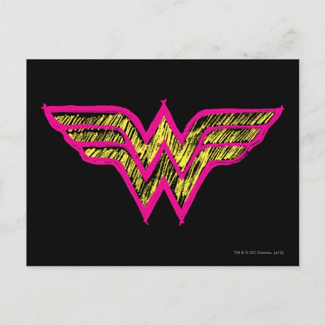 Carte Postale Wonder Woman Logo couleur rose et jaune (Devant)