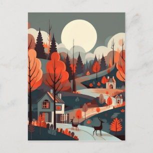 Carte Postale Woodland Scandi Village Art